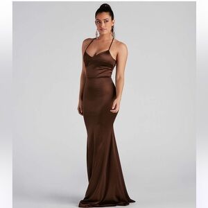 Brown Satin Dress